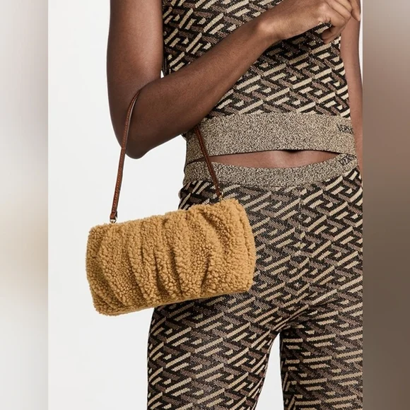 STAUD Tan Natural Bean Shearling Shoulder Bag - Picture 2 of 14